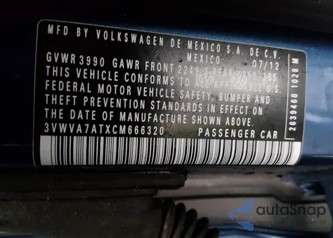 2012 Volkswagen Beetle 2.0T Turbo from USA, damaged, VIN 3VWVA7ATXCM666320